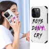 iPhone 14 fiber skin case featuring 'Boys Don't Cry' graphic, made of microfiber, scratch-resistant and stylish.