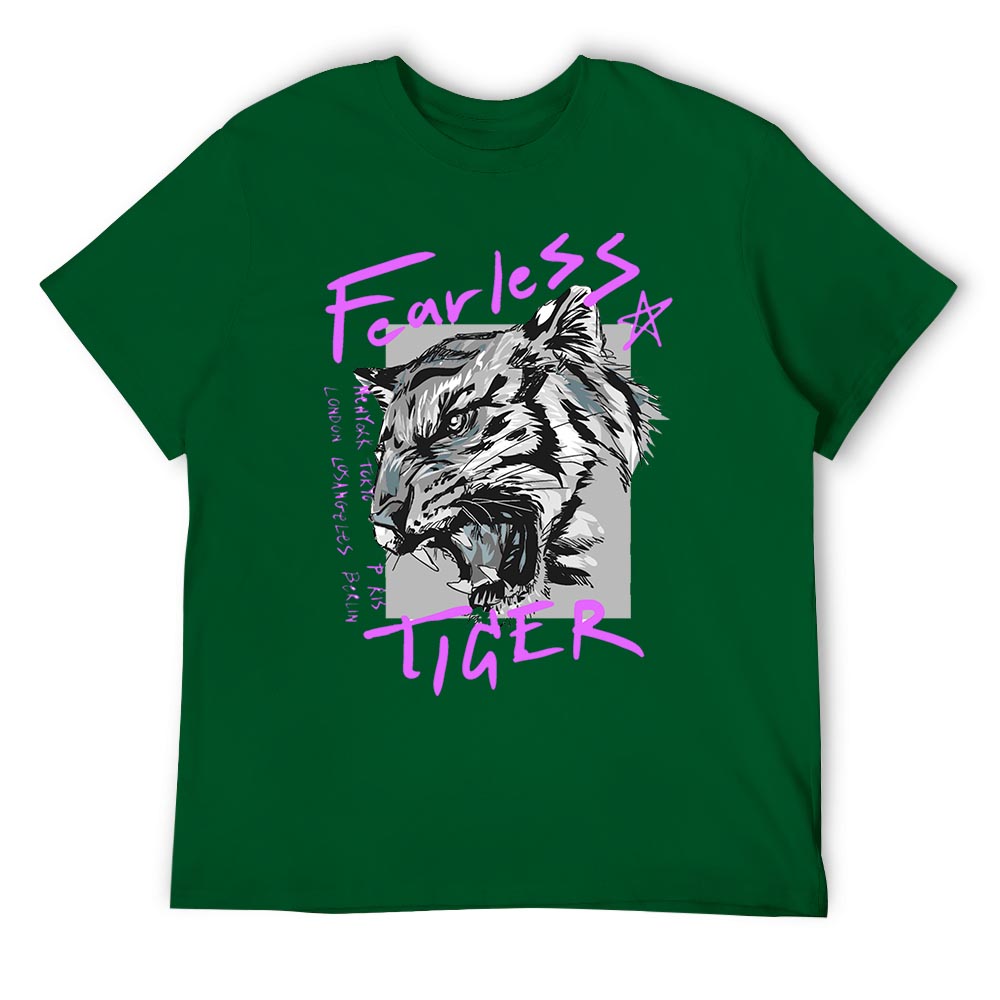 Green 100% cotton 'Fearless Tiger' graphic T-shirt for men