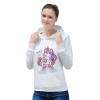 Women's white hoodie sweatshirt with a unicorn design, comfortable cotton blend