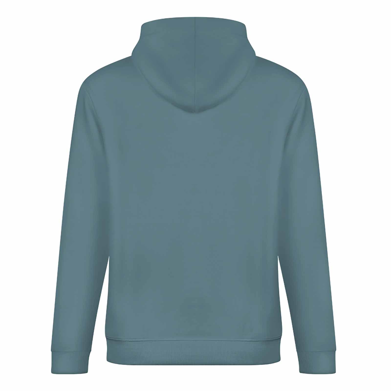 Blue cotton hooded sweater, loose fit, comfortable for daily wear.