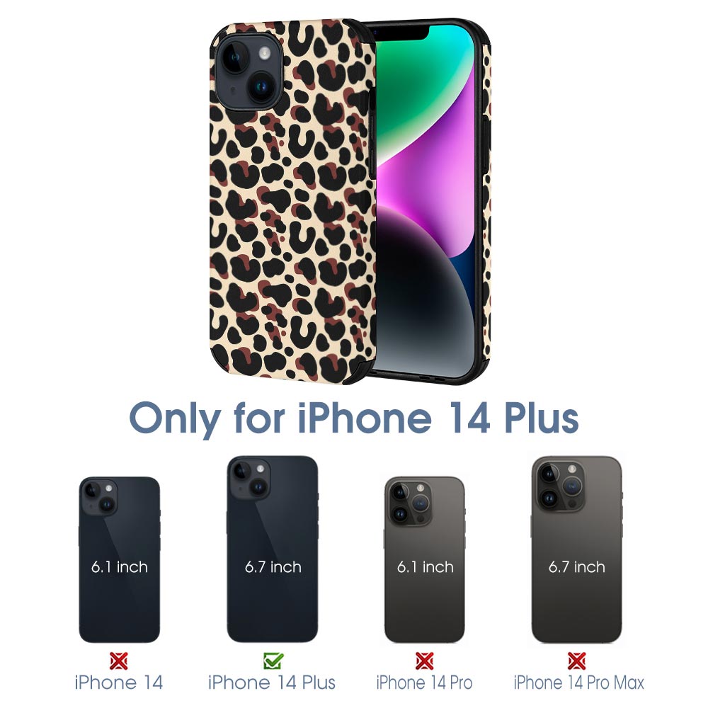 iPhone 14 Plus fiber skin case with leopard print design, scratch-resistant and stylish