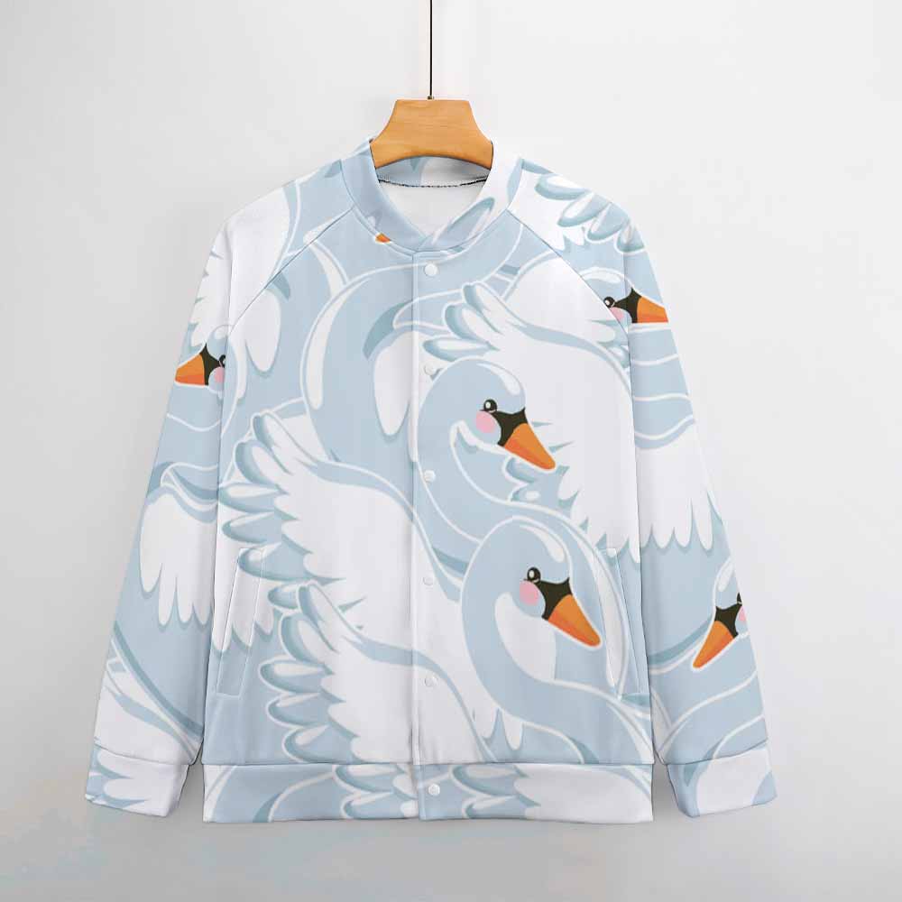 Men's Fylly Printing Baseball Uniform with swan print, Japanese sweater cloth, comfortable fit, perfect for casual wear.