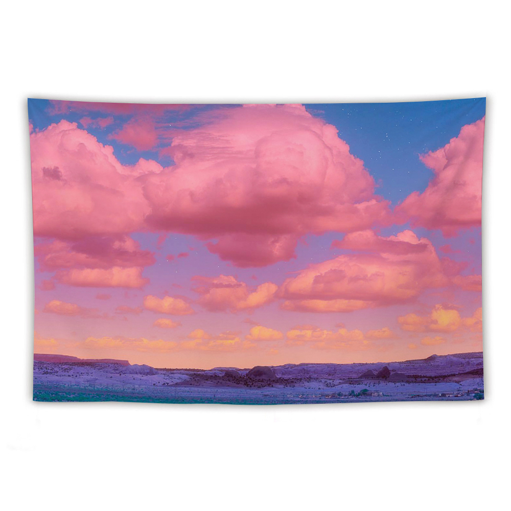 Polyester wall tapestry with pink cloud design, ideal for room decor and wall art.