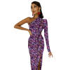 Purple floral half sleeve slit dress, asymmetrical design, holiday vacation wear