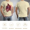 Men's beige cotton t-shirt with red monster graphic print, Inkedjoy design, 100% cotton, front and back view.