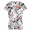 White V-neck short sleeve T-shirt with abstract pattern, Inkedjoy summer collection