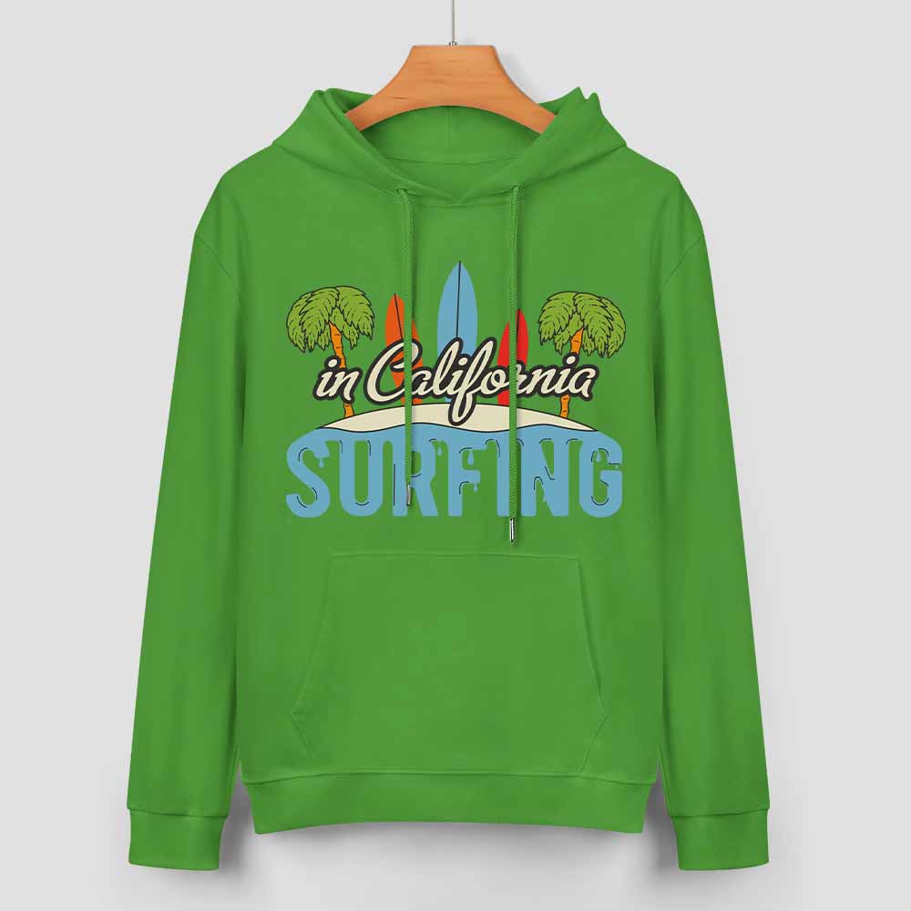 Green cotton California Surfing hoodie, loose fit, suitable for daily wear