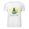White pure cotton surfing T-shirt with "Catch the Wave Surfing" design, summer fashion.