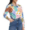 Women's  shirt with colorful floral print, long sleeve, button closure, loose fit