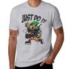 Gray Men's 'Just Do It' Cotton T-shirt with cartoon baseball player graphic, front view