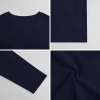 Dark blue pure cotton long-sleeved T-shirt, showcasing fabric detail and casual wear style.