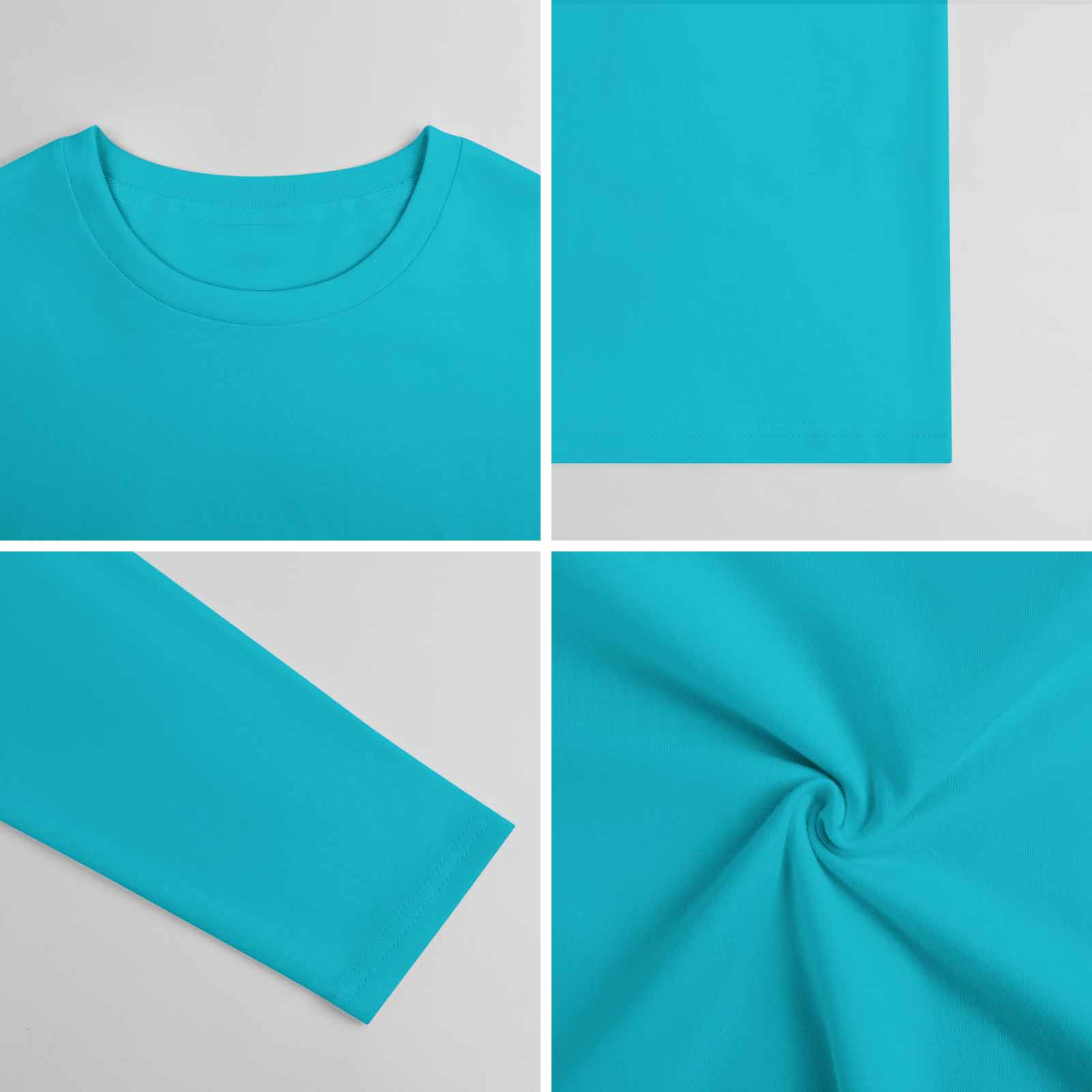 Turquoise pure cotton long sleeve T-shirt, fabric details, casual wear.