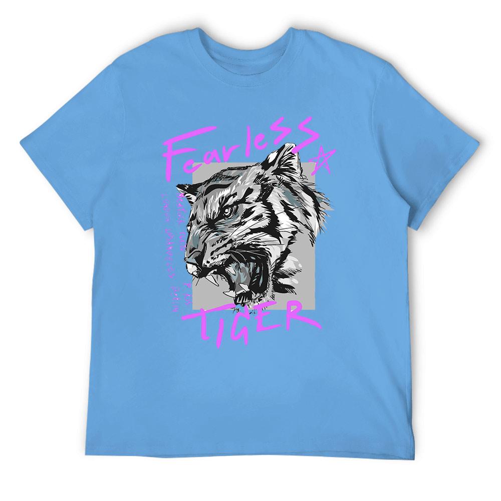 Light blue men's cotton 'Fearless Tiger' graphic T-shirt,collection