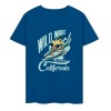Blue cotton surfing T-shirt with "Wild Wave California" graphic, summer fashion