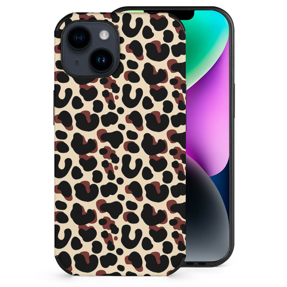 iPhone 14 fiber skin case with leopard print, scratch-resistant and stylish