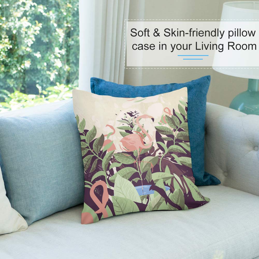 Plush pillowcase with floral and bird design, soft and skin-friendly, perfect for living room decor.