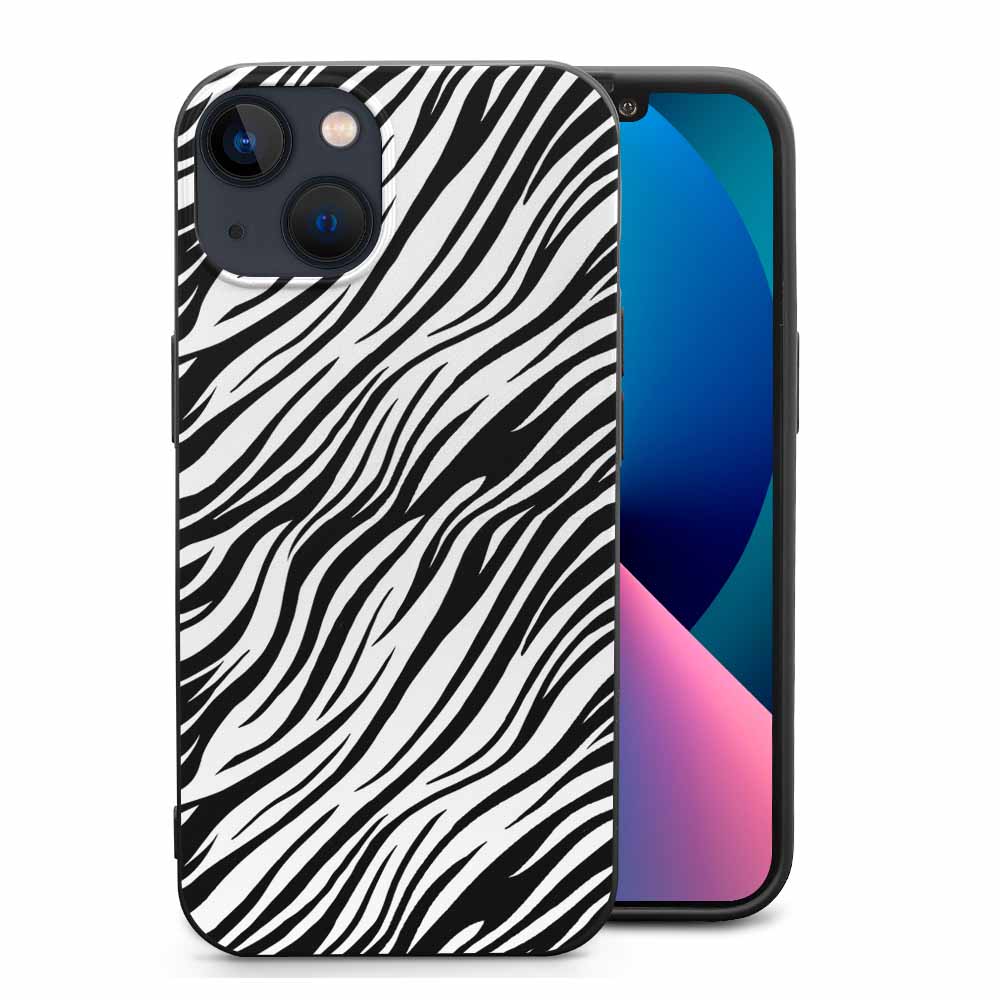 iPhone 13 Zebra Print Case - Black and White TPU, Wireless Charging Compatible