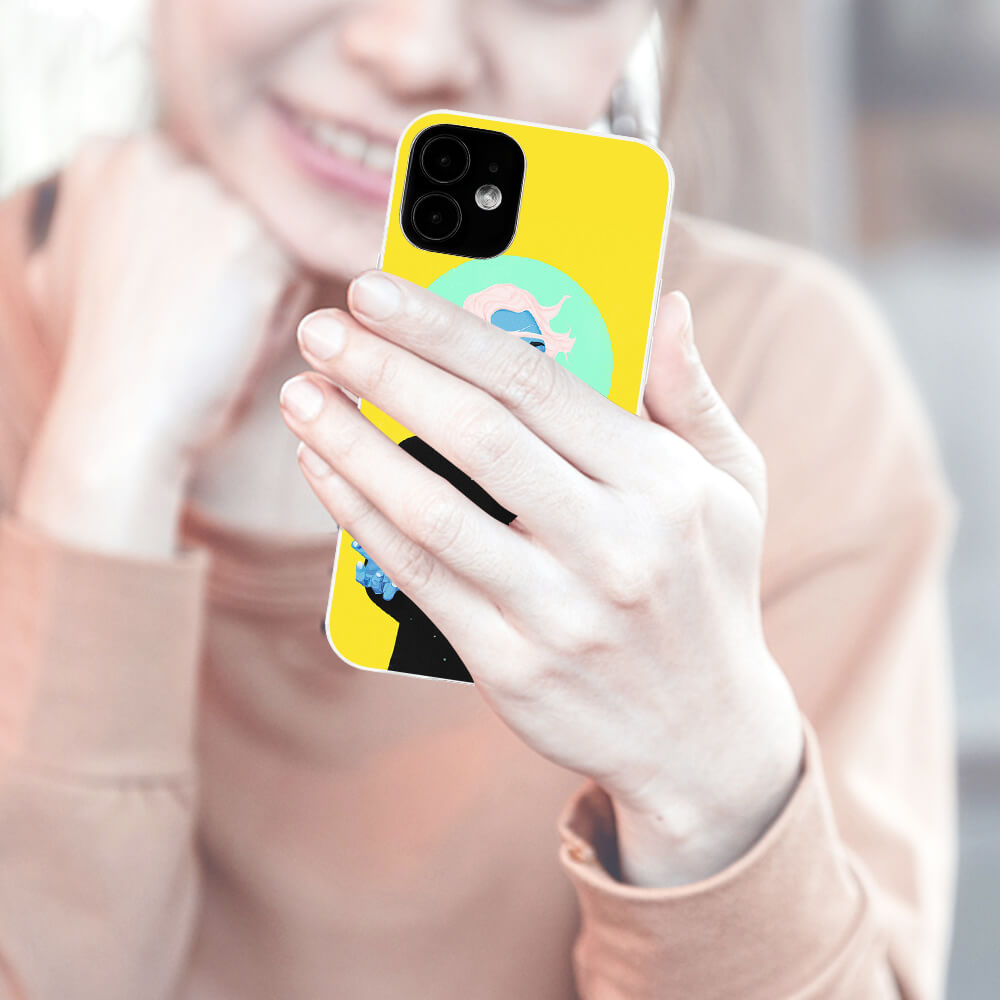 iPhone 12 Series yellow case with cartoon design, crystal clear protection, Inkedjoy