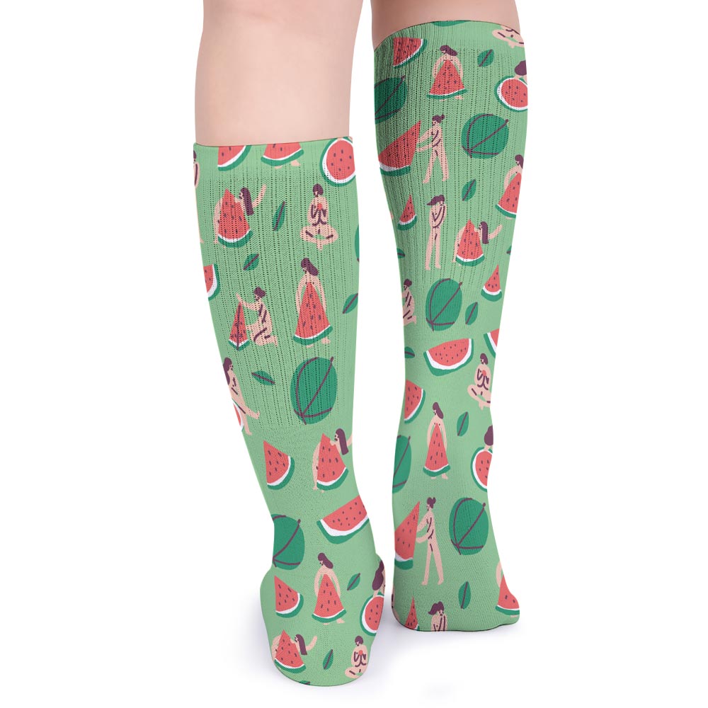 Green watermelon pattern breathable stockings, perfect for comfort and style, suitable for all seasons