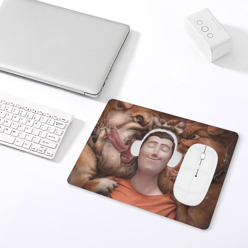 Custom leather mouse pad, waterproof and durable, ideal for gamers and office use.
