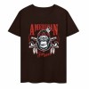 Brown pure cotton short-sleeved T-shirt with AMERICAN LEGEND gorilla graphic print for men, summer fashion.