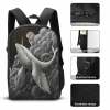 Black 17-inch Shoulder Backpack with whale design, made of 600D polyester, durable and wrinkle-resistant.