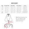 Bikini swimwear size chart: top section, back waist, foot mouth, and sizing details