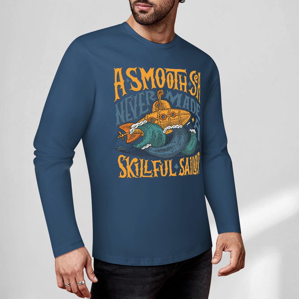 Blue pure cotton long sleeve T-shirt with ASMOOTH ARE MADE OF SOULFULLY graphic