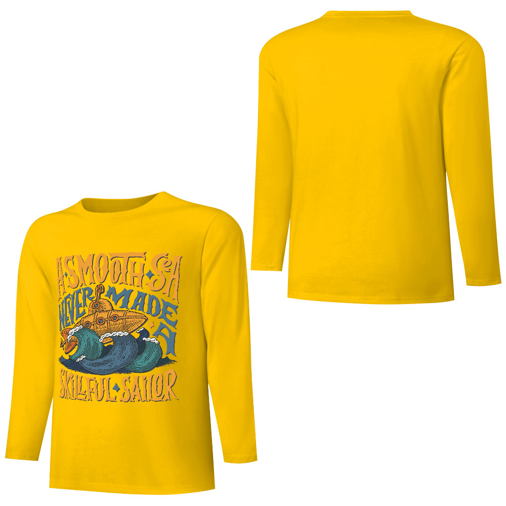 Yellow pure cotton long sleeve T-shirt with graphic design, casual wear.