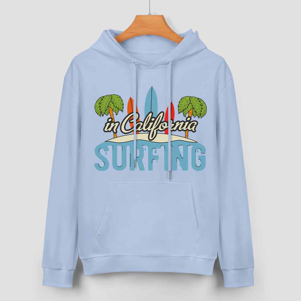 Light blue cotton SURFING hoodie, loose fit, suitable for daily wear, comfortable and fashion.