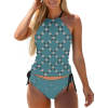 2025 NEW Split Swimsuit, blue halter top bikini with geometric pattern, women's swimwear