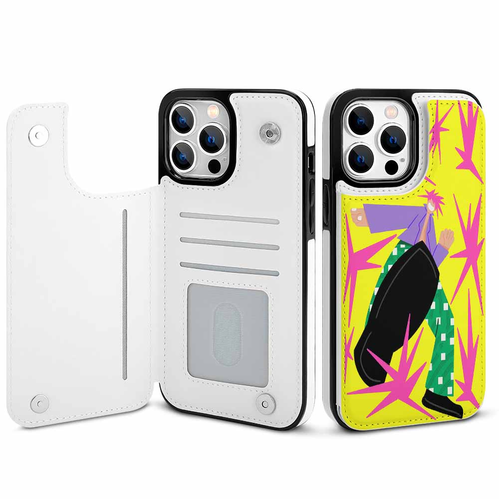 iPhone 14 case with card slot design and drop resistant, including white, and yellow style