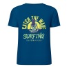 Blue pure cotton short-sleeved surfing T-shirt with "Catch the Wave Surfing" graphic, summer fashion.