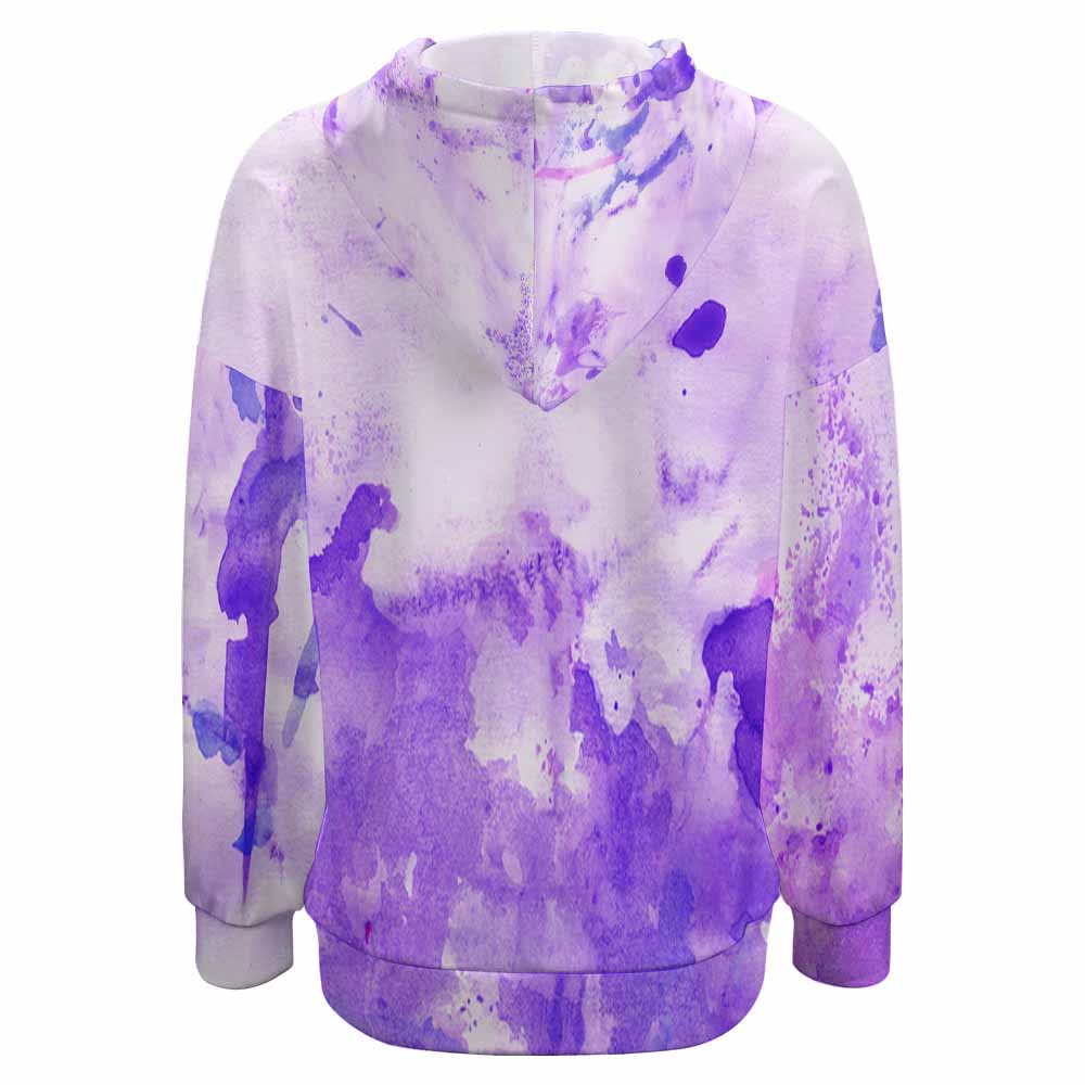 Purple watercolor dropped sleeve hoodie, comfortable and stylish design for casual wear
