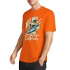 Orange pure cotton surfing T-shirt with 'Wild Wave California' graphic, summer fashion, front view.