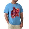 Blue cotton men's t-shirt with a red monster graphic print by Inkedjoy