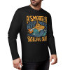 Black pure cotton long sleeve T-shirt with ASMODUS Shark Attack graphic for casual wear