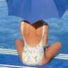 Adult one-piece swimsuit with floral print, U-back design, perfect for beach and pool. Comfortable polyester swimwear.