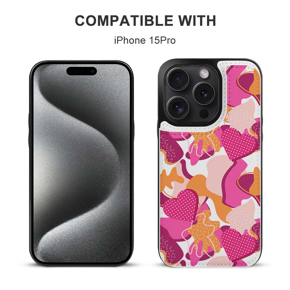 iPhone 15 Pro phone case with floral heart pattern, compatible with iPhone 15/Pro