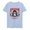 Light blue pure cotton T-shirt with "AMERICAN LEGEND" gorilla graphic print, summer fashion.