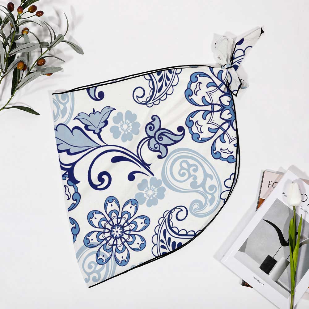 White and blue floral beach wrap skirt, chiffon material, adjustable tie, perfect beach cover-up