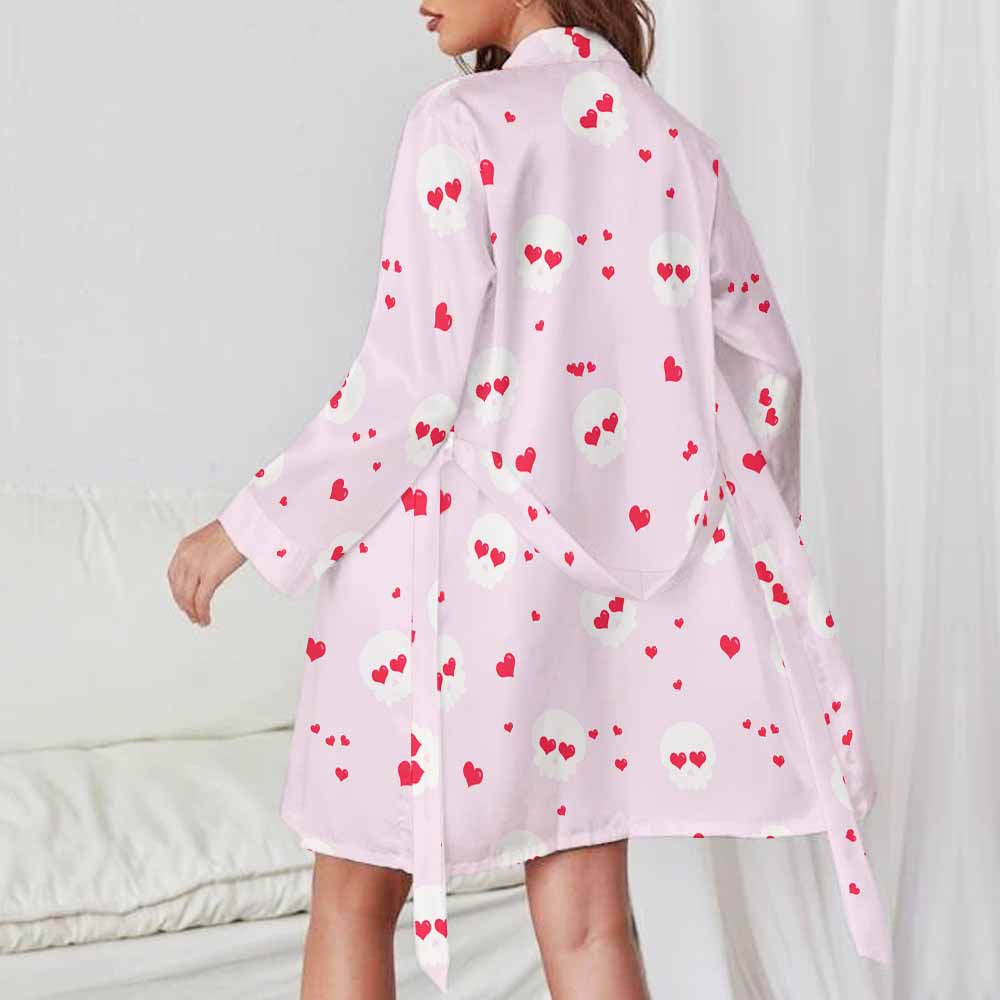 Cute ladies' long sleeve belted robe with cherry pattern, 100% polyester, perfect for home wear.