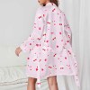 Cute ladies' long sleeve belted robe with cherry pattern, 100% polyester, perfect for home wear.