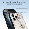 iPhone 16 series glass case with marble design, including screen and lens protectors for scratch resistance.