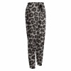 Women's leopard print sweatpants, polyester fabric, elastic waistband, drawstring, and pockets for casual wear.