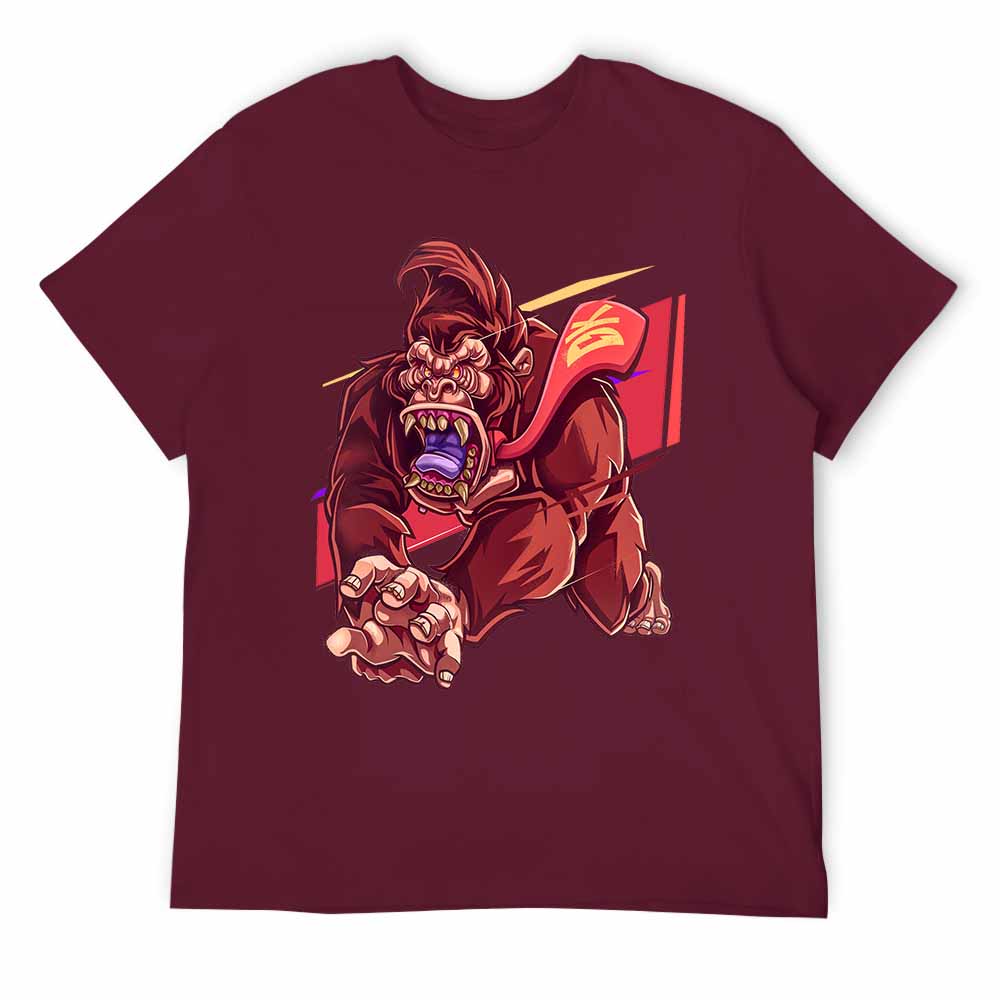 Maroon 100% cotton men's T-shirt with red monster graphic print | Inkedjoy
