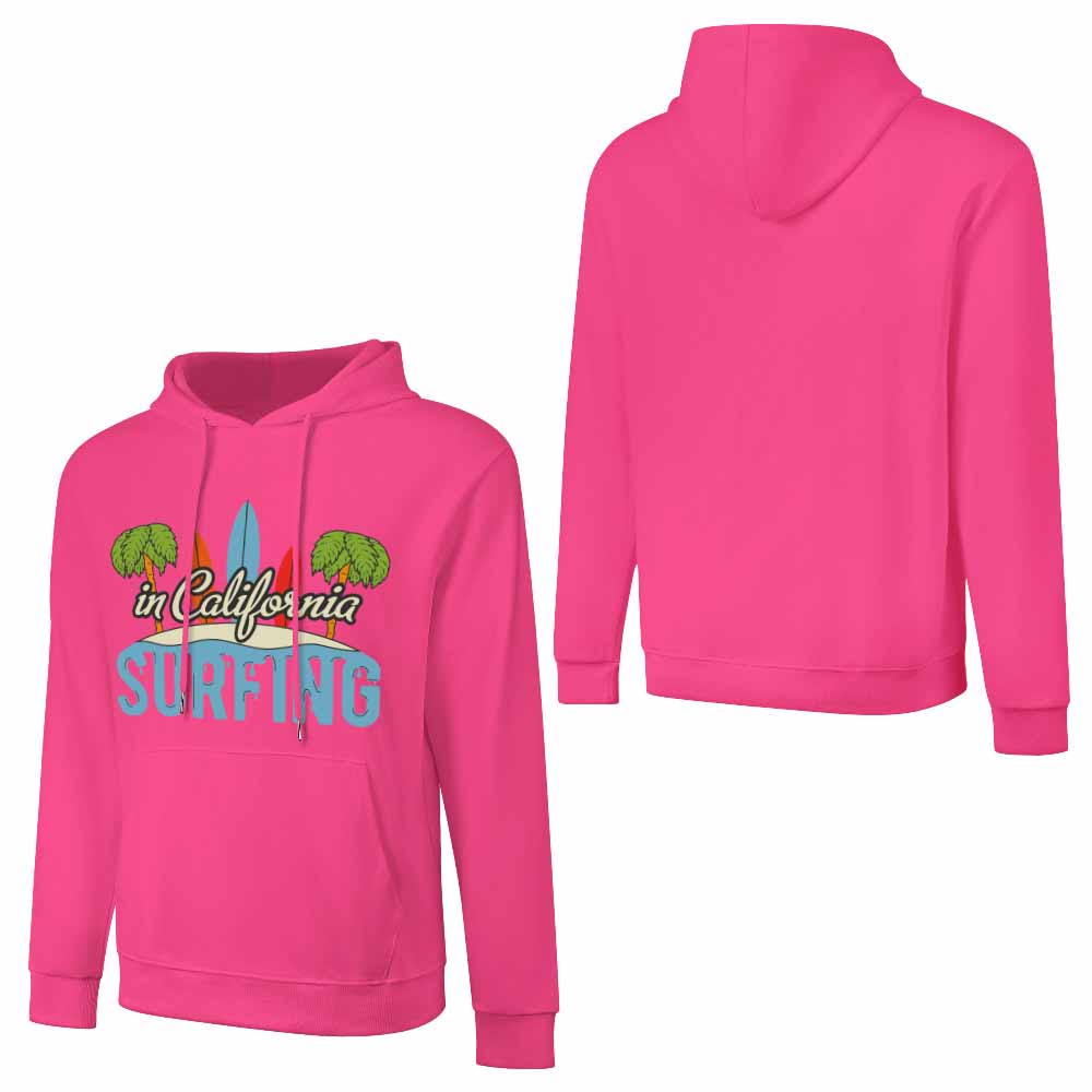 Hot pink California Surfing hoodie, 100% cotton, loose fit, suitable for daily wear