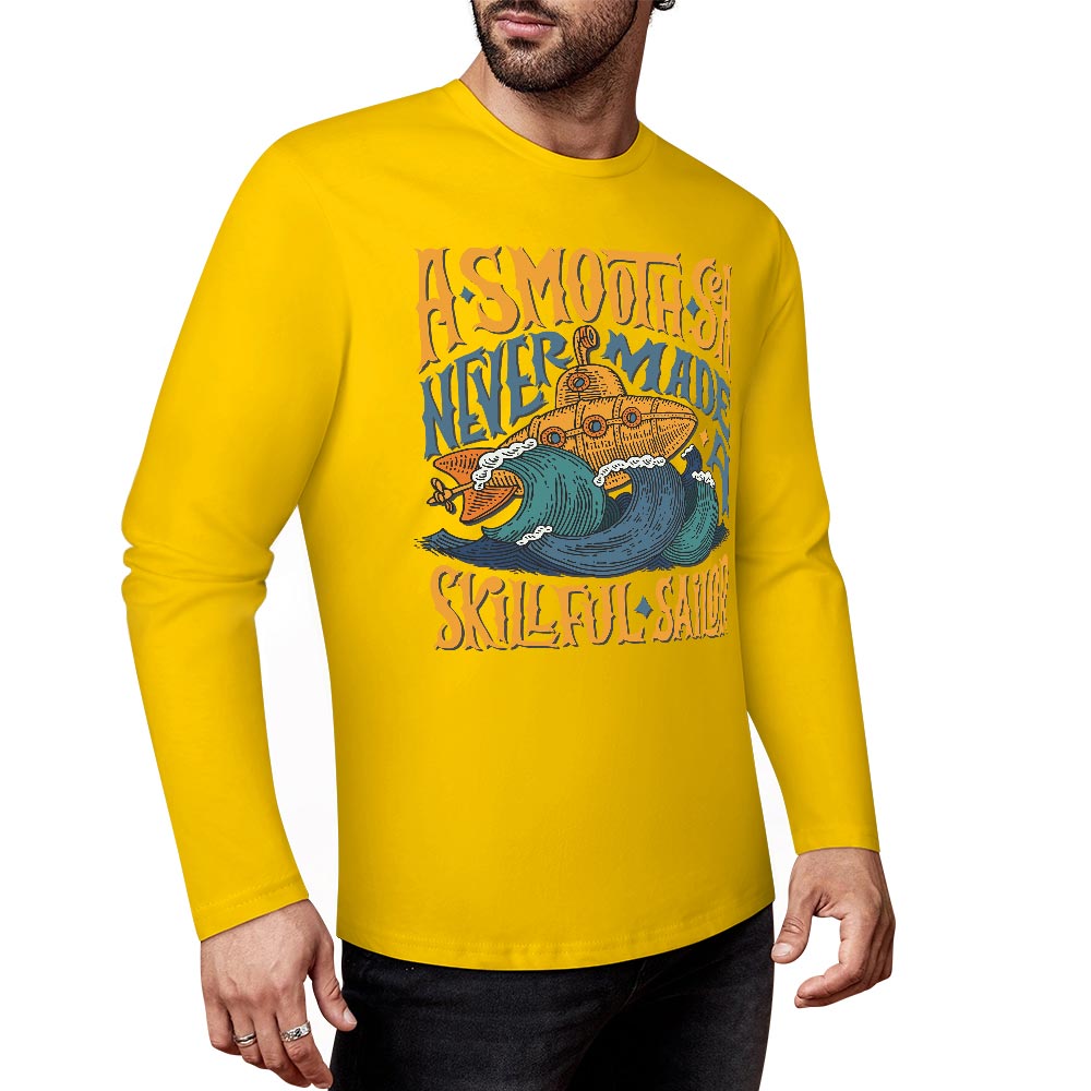 Yellow long sleeve T-shirt with graphic, pure cotton material for casual wear