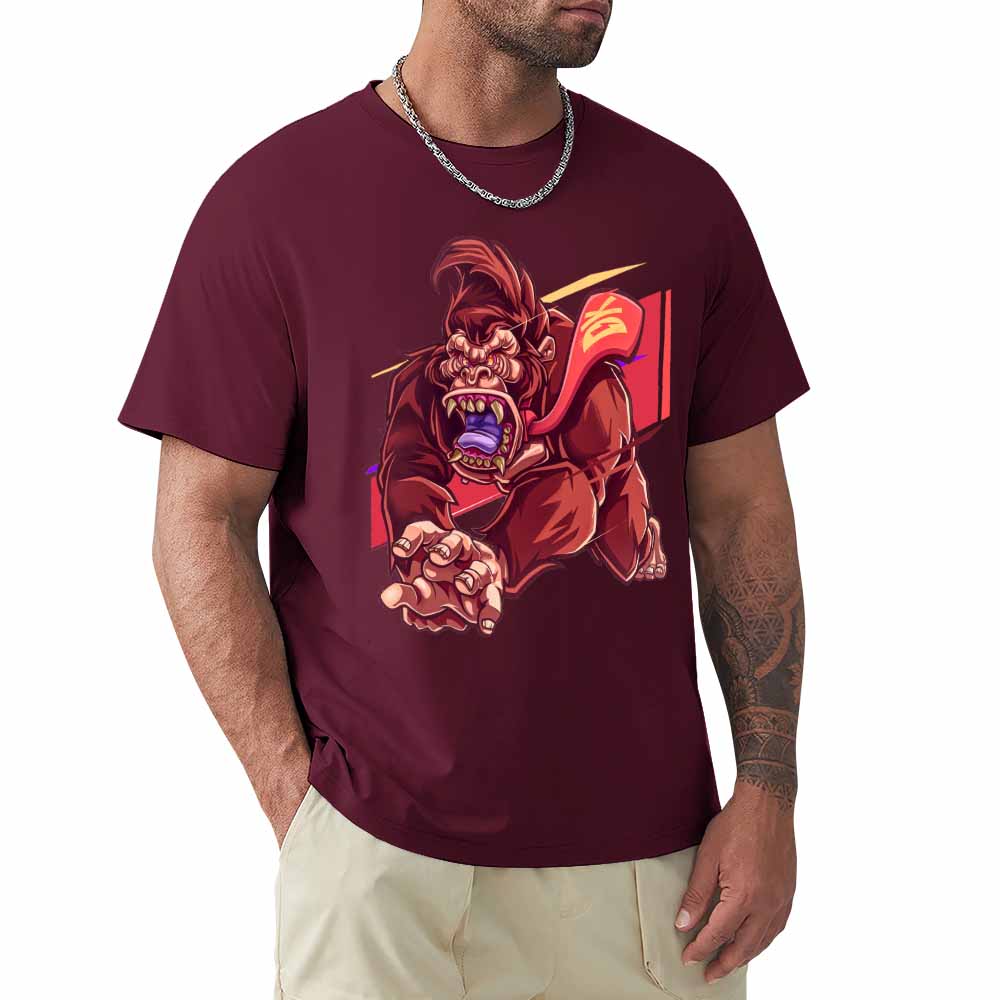 Maroon 100% Cotton Men's T-shirt with Red Monster Graphic Print | Inkedjoy
