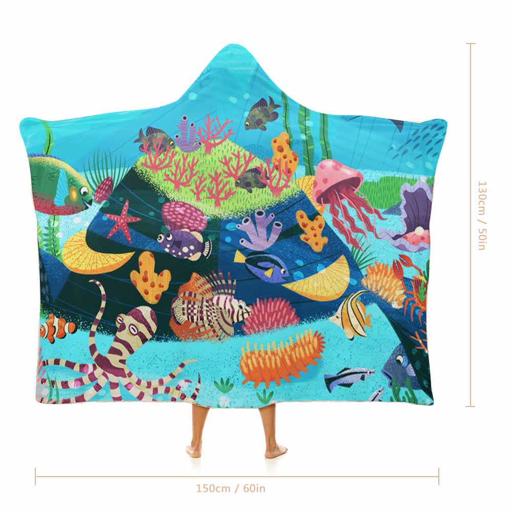 Arctic Velvet Hooded Blanket with Underwater Scene, Cozy and Warm